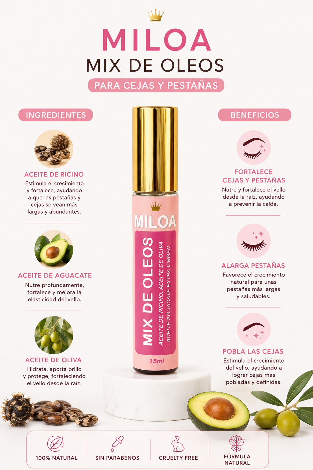 Serum cejas y pestañas Mix de oleos Miloa