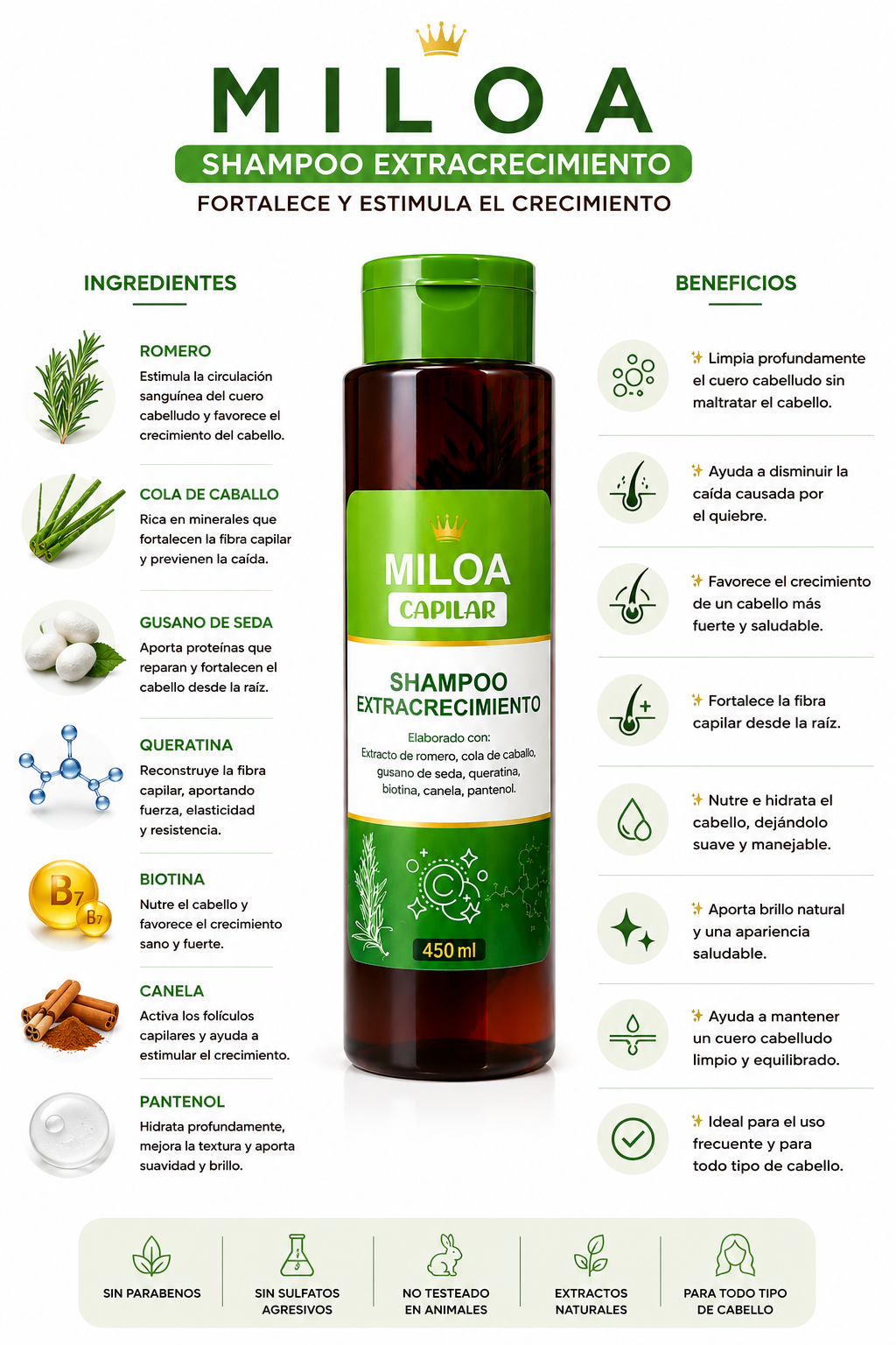 Shampoo extracrecimiento Miloa