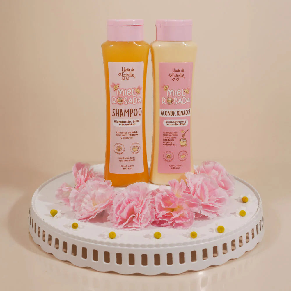 Shampoo + acondicionador miel rosada Lluvia de estrellas