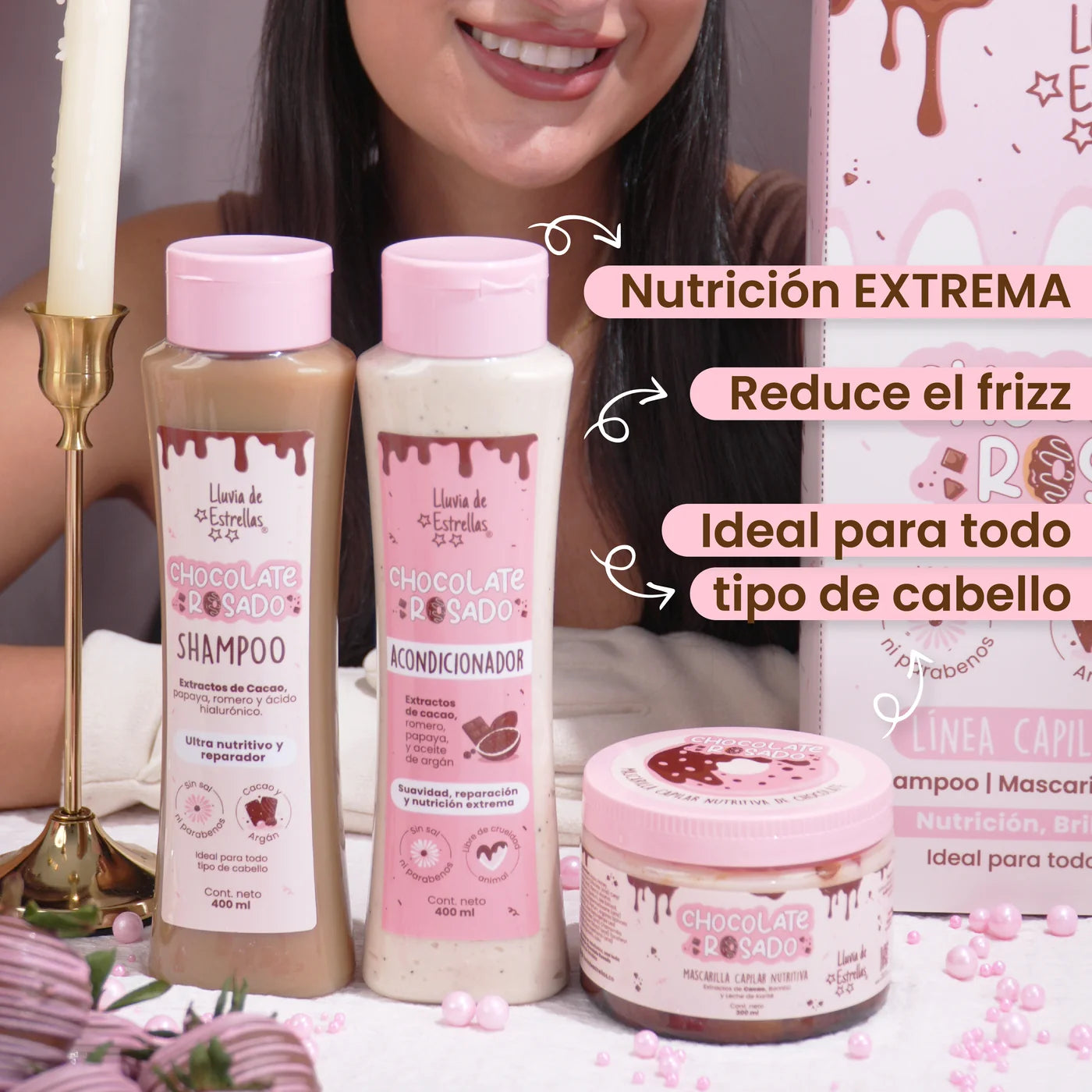 Kit capilar chocolate rosado Lluvia de estrellas