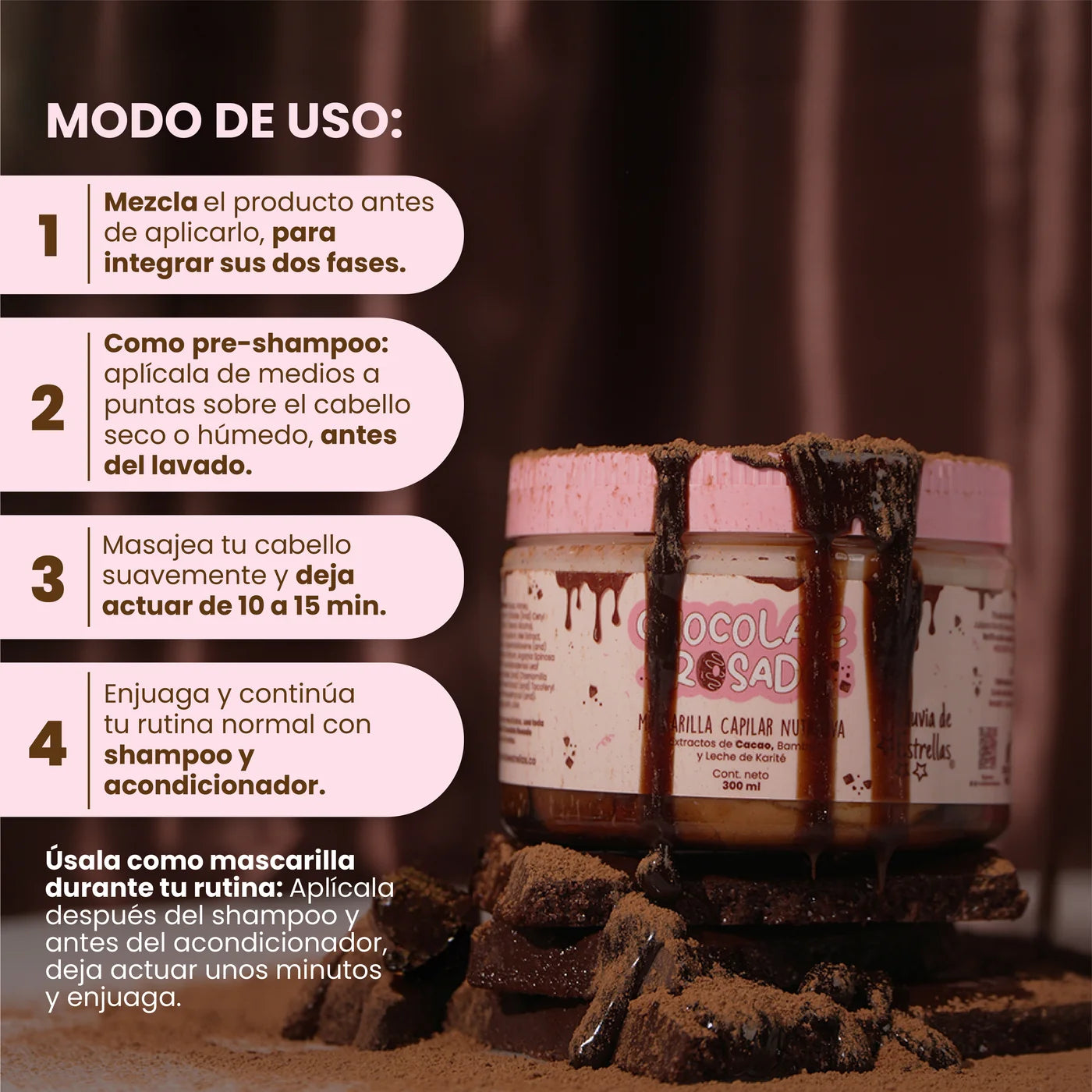 Mascarilla capilar chocolate rosado Lluvia de estrellas
