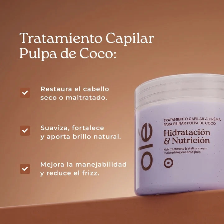 Tratamiento capilar y crema para peinar pulpa de coco hidratación y nutrición olé